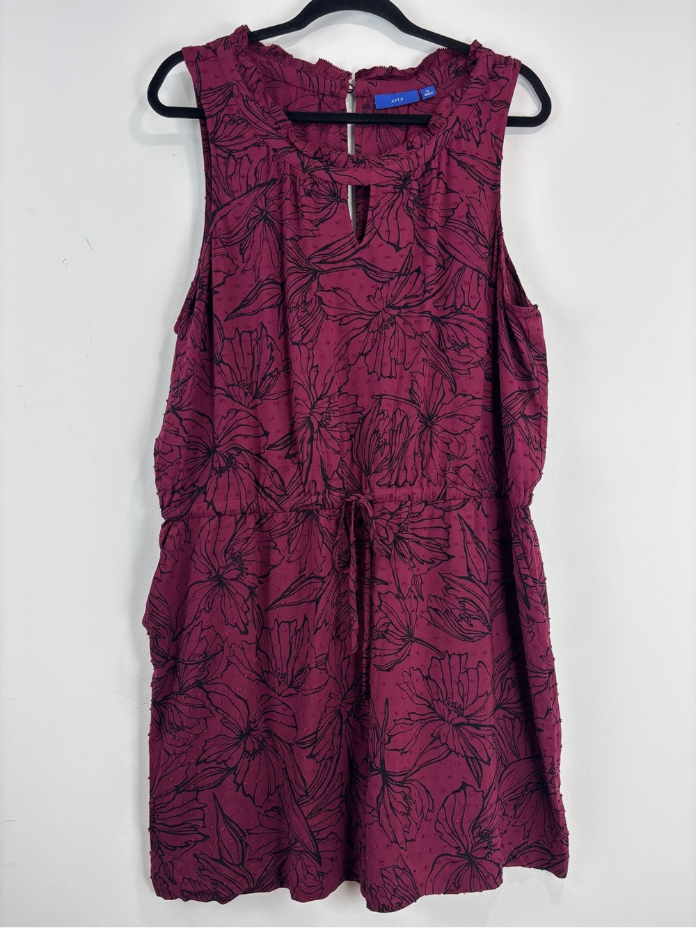 Apt. 9 Berry Floral Romper XL Sleeveless Magenta Black Print Elastic Waist Flowy